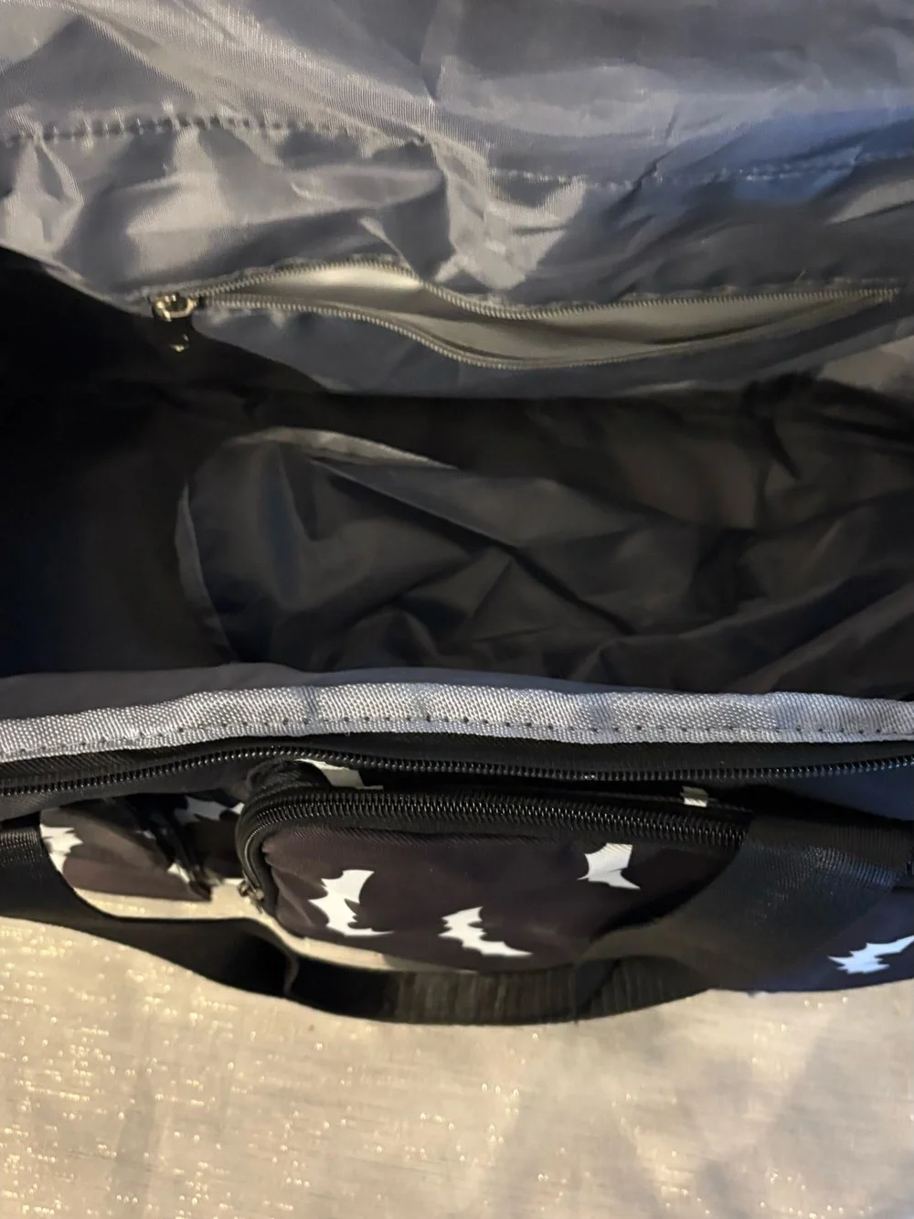Black and White Bat-Print Travel Bag
